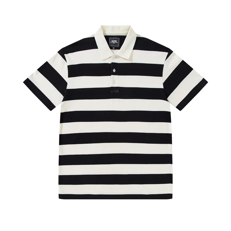 Black White Custom Striped T shirt Polo Cotton Wholesale Unisex Polo T shirts With Buttons