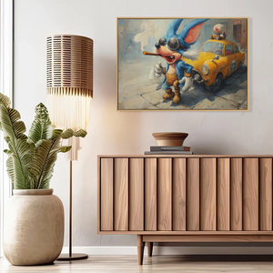 Venta al por mayor directa de pintura al óleo pintada a mano de dibujos animados abstractos de ratón azul y coche con alto clic para el hogar, el hotel y la Oficina - Product Image 2