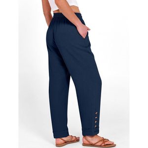 Anrabess <b>Womens</b> Casual <b>Cropped</b> Pants Drawstring <b>Elastic</b> <b>Waist</b> Straight Ankle Length With Pockets Breathable Summer <b>Trousers</b> - Product Image 4