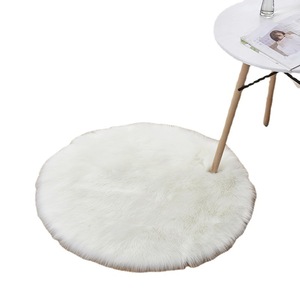 Tapis rond en fausse laine, couleur unie, pour chambre à coucher, salon, nettoyage facile, fibre acrylique - Product Image 5