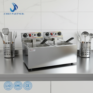 Friteuse professionnelle double cuve Ruihong Electric en acier inoxydable 304 avec minuterie, certifiée CE RoHS FCC, pour comptoir de restauration - Promotion - Product Image 2
