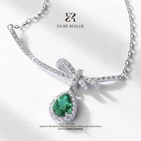 Collier pendentif en émeraude de laboratoire taille poire avec nœud papillon, plaqué rhodium, en argent sterling 925, bijoux fins pour femmes