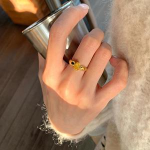 Bague de style antique en argent pur S925 avec diamant jaune en forme d'œuf super étincelant pour l'index, petite abeille dodue française - Product Image 4