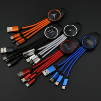 Câble de charge LED personnalisé avec logo lumineux, cadeau promotionnel CE RoHS, câble de charge USB multi-ports pour téléphone, 3 en 1