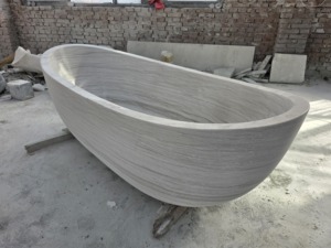 Baignoires ovales modernes sur mesure de luxe, exclusives, en marbre blanc et bois, autoportantes, pour salle de bain, villa, hôtel, maison - Product Image 5