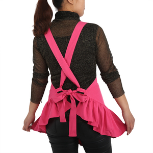 <span class=keywords><strong>Tablier</strong></span> de dame de filles de bretelles réglables de broderie de logo personnalisé en polyester rose chaud - Product Image 3