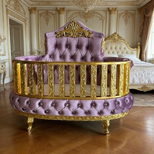 <span class=keywords><strong>Cuna</strong></span> o Cama de Madera Tapizada en Terciopelo Estilo Europeo, Muebles Comerciales Duraderos y Ecológicos - Product Image 2