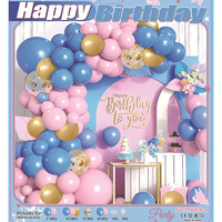 Kit de décoration arche de ballons Joyeux Anniversaire rose, bleu et or pour anniversaire d'enfants, baby shower, toile de fond de fête de mariage