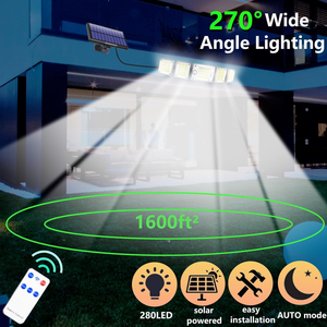 Năng lượng mặt trời đèn ngoài trời cảm biến chuyển động 5 có thể điều chỉnh đầu 280led tường vườn năng lượng mặt trời an ninh lũ đèn - Product Image 3