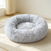 Lit pour chien et chat, solide, luxueux, moderne, de forme ronde, toutes saisons, amovible, lavable en machine, en mousse pelucheuse, confortable, petit