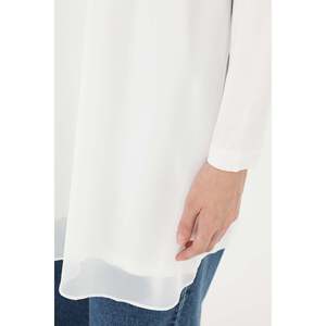 Puane Women's Elegant Turtleneck Blouse with <b>Sheer</b> Mesh Detail - Comfortable <b>Long</b> <b>Sleeve</b> <b>Top</b> for Special Occasions, Ecru - Product Image 5