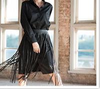 Falda larga con borlas, cinturón de mujer, cinturón de estilo gitano, falda ajustable que combina con todo, faldas con borlas con sello de cintura de cuero PU