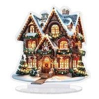 Stand Akrilik Rumah Rusa Natal Dengan Alas, Ornamen Meja Datar, Dekorasi Meja Ruang Tamu Kantor, Hadiah Liburan Lintas Negara