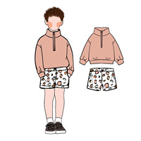 Ensemble d'été pour garçons, personnalisable en usine BC2-2, avec col montant demi-zip et short à taille élastique, vente en gros