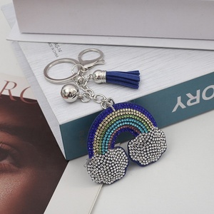 Custom Rainbow Sparkling Rhinestones Keychain Charm with Tassel Fashionable <b>Crystal</b> <b>Key</b> <b>Ring</b> Women's Handbag Decor - Product Image 4