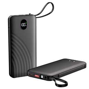 Batterie externe compacte et légère avec logo personnalisé, charge rapide, écran LED, 10000 mAh, prise murale intégrée et câble intégré - Product Image 1