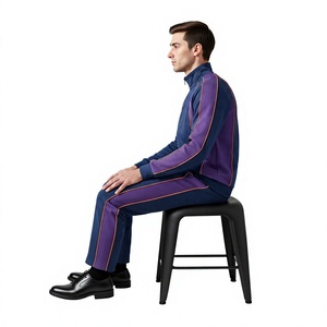 <b>Men</b> Tracksuit Set Zip Up Navy Blue Purple Color Blocking Sporty Full Length Pants Side Pockets Breathable Casual Wear Autumn - Product Image 6