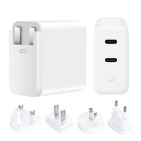 Adaptador de Corriente de 65 W con 2 Puertos USB-C PD y QC3.0, Cargador Rápido GaN con Doble Puerto Tipo C para Teléfonos Celulares Apple iPhone y Samsung
