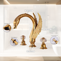 Robinet de lavabo de salle de bain en laiton chaud et froid, avec poignée en cristal, trois trous, robinet de lavabo séparé en forme de cygne, pour hôtel de luxe