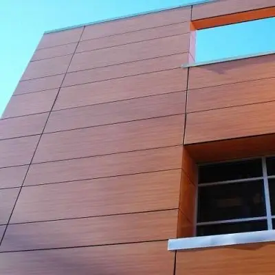 Pelapis dinding eksterior alucotbon tahan air 4mm panel komposit aluminium warna kayu pvdf