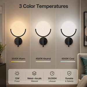 Applique murale LED moderne en acrylique, petite taille, 12W, CCT sélectionnable, cadre métallique, design mural pour chambre, couloir, hôtel, maison - Product Image 3