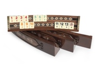 Jeu de société familial Rummy Okey fait main de haute qualité, en mosaïque de bois massif elliptique incrustée de placage de noyer naturel, durable