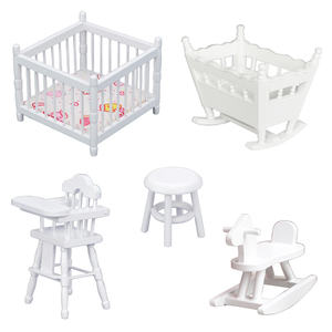 Kit d'accessoires pour maison de poupées DIY miniature 1:12 en bois style jouet avec chaises commode tiroir vente en gros - Product Image 2