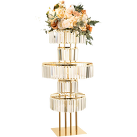 Décorations de centre de table de mariage, vases à fleurs hauts de qualité supérieure, support à fleurs en métal doré et cristal à 4/5 niveaux