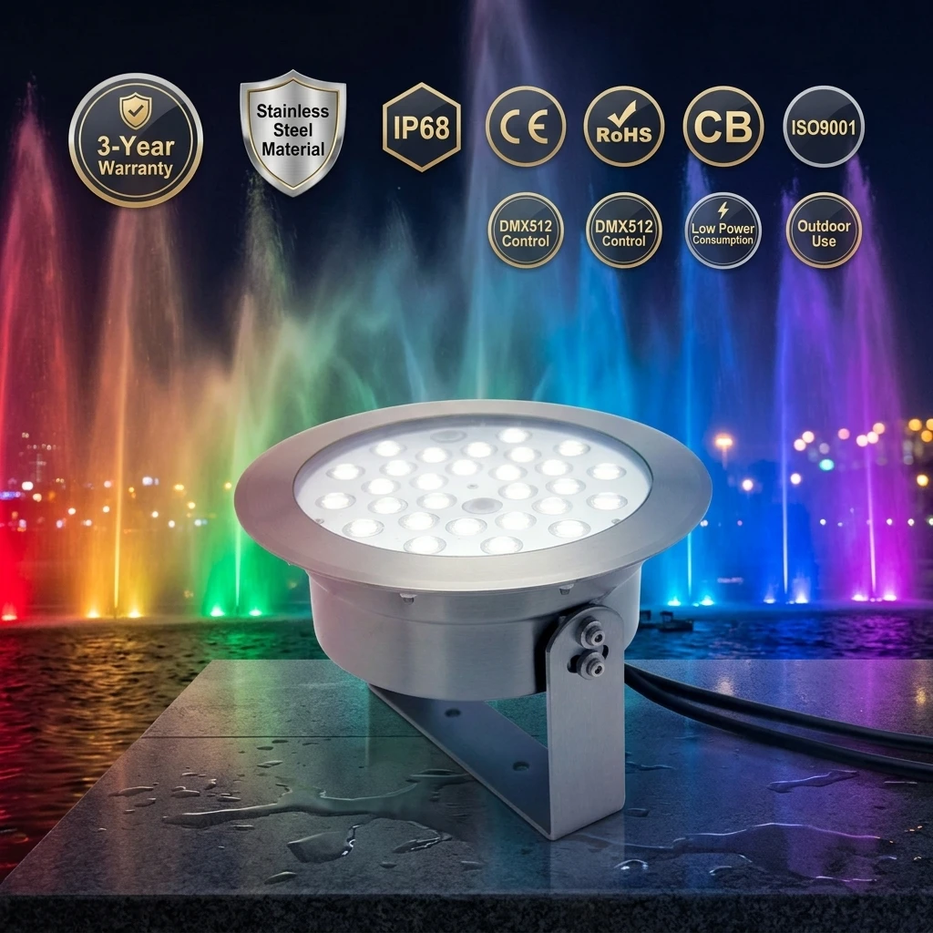 IP68 RGBDMX512 Synchronous Control 12V/24V Stainless Steel 304 Led Underwater Musical Fountain Light for Landscape