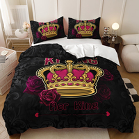 Ensemble de housse de couette en polyester avec motif personnalisé imprimé en 3D noir et rouge pour couple, reine, roi, mariage