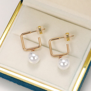 Orecchini a Perno Geometrici con Perle, Orecchini Pendenti Lunghi Minimalisti, Gioielli Eleganti da Donna - Product Image 2
