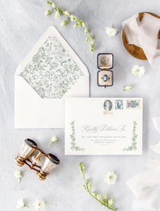 Enveloppes de mariage personnalisées inspirées de la France, avec doublure en forme de cygne, vert sauge, invitations de mariage de luxe, enveloppes pour mariage en bord de lac - Product Image 3