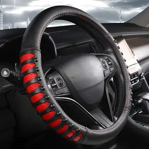 MELCO Universal Fit 14.5-15 Inch Microfiber Leather Black/Red For Most Cars Suvs Steering Wheel Cover