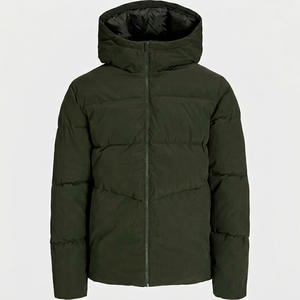 Blouson matelassé noir à capuche pour homme, manteau d'hiver en duvet alternatif, coupe-vent, imperméable, avec fermeture éclair et poches - Product Image 1