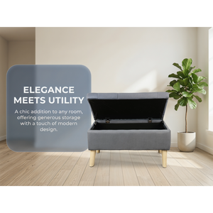 Panca contenitore imbottita da 32 pollici con poggiapiedi e vassoio integrato, design quadrato per spazio extra, ideale per il soggiorno - Product Image 4