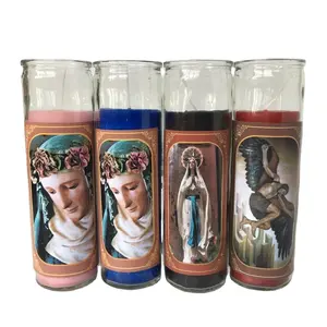 7 giorno candele religiose in vaso di vetro, memoriale candela, grave candela con antivento