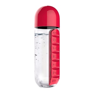 Combine Daily Pill Box Organizer with Water Bottle, Red