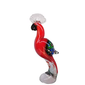 vidro de murano papagaio Suppliers-Papagaio de vidro soprado à mão, arte de cristal, estatueta de animais, decoração de casa, arte, vidro, delicado, ornamento de mesa