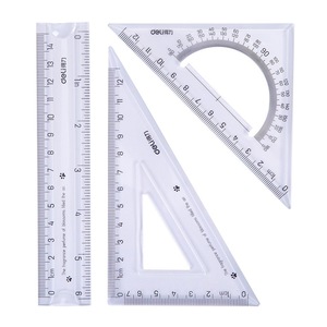 Ensemble de règles Deli 15 cm en plastique, rapporteur et triangles métriques pour usage scolaire - Product Image 1