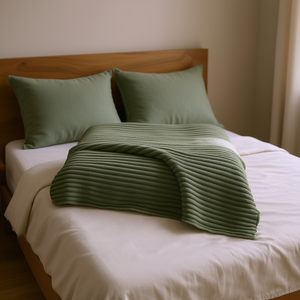 Manta Nórdica King Size Verde a Rayas de Algodón Tejido para Uso Doméstico en Todas las Estaciones - Product Image 2