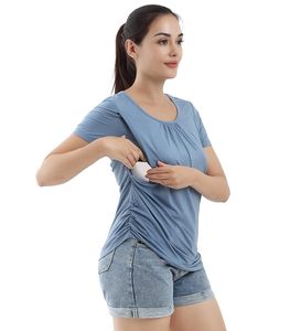 Pajamas Stock Clearance Sale <b>Women's</b> Blue <b>Short</b> Sleeve Nursing Top Casual Breathable Knitted Maternity Wear Ready Stock - Product Image 1
