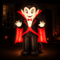 Vampire gonflable d'Halloween avec cape rouge, figurine Dracula lumineuse à LED pour la décoration de jardin, pelouse ou fête d'Halloween en extérieur