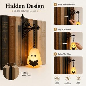 Ghost Bookshelf <b>Lantern</b> Library <b>Mini</b> Bookshelf Lamp-Cute Hanging LED Nightlight 3500K Warm White Halloween Vintage - Product Image 4
