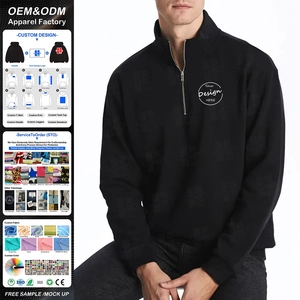 Fleece Quarter Zipper Pullover Custom Embroidery Logo Warm 330 GSM Cotton Polyester Combined Black Vintage Half Zip Hoodie - Product Image 1