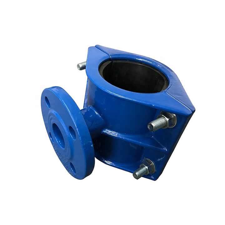 DN100 epoxy coating ductile cast iron split collar with flanged outlet for steel, DI, UPVC,CI & AC pipes