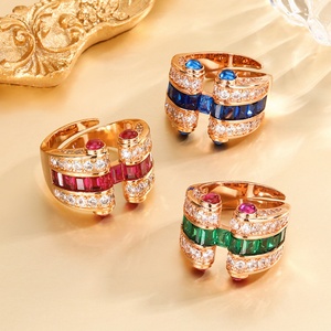 Fashion Jewelry Eco-friendly Copper Gold Plated Pave Multicolor Baguette Zircon Rose Gold Plated Band <b>Ring</b> for Feminine - Product Image 3