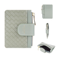 Portefeuille Femme Texture Tressée Fermeture Éclair Boucle Porte-Monnaie Fin Minimaliste Portefeuilles Personnalisés en Cuir PU Porte-Cartes avec Logo