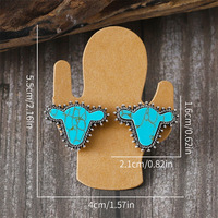 Bijoux occidentaux en gros Boucles d'oreilles tête de vache en cuir repoussé turquoise Style occidental en pierre Navajo pour femmes