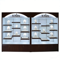 Vitrine de présentation de montres en bois élégante et personnalisée avec éclairage LED, porte en verre écologique, design de boutique, comptoir à bijoux