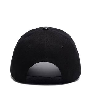 Wholesales Fashion <b>Black</b> Blank Cotton <b>Baseball</b> <b>Caps</b> Leather Brim 100%cotton Hat and Top Leather - Product Image 5